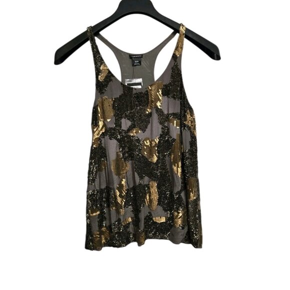 Club Monaco Ellie Tank Top Womens Size XS Bronze Gold Silk Sequin Party Club - Picture 4 of 8